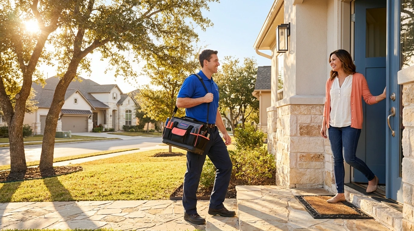 Service technician arriving at a home